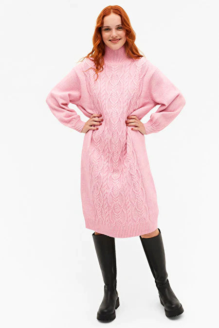 Light pink oversized cable knit dress