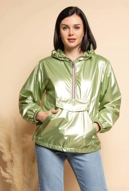 Hooded sweatshirt-like windbreaker jacket with striped zipper