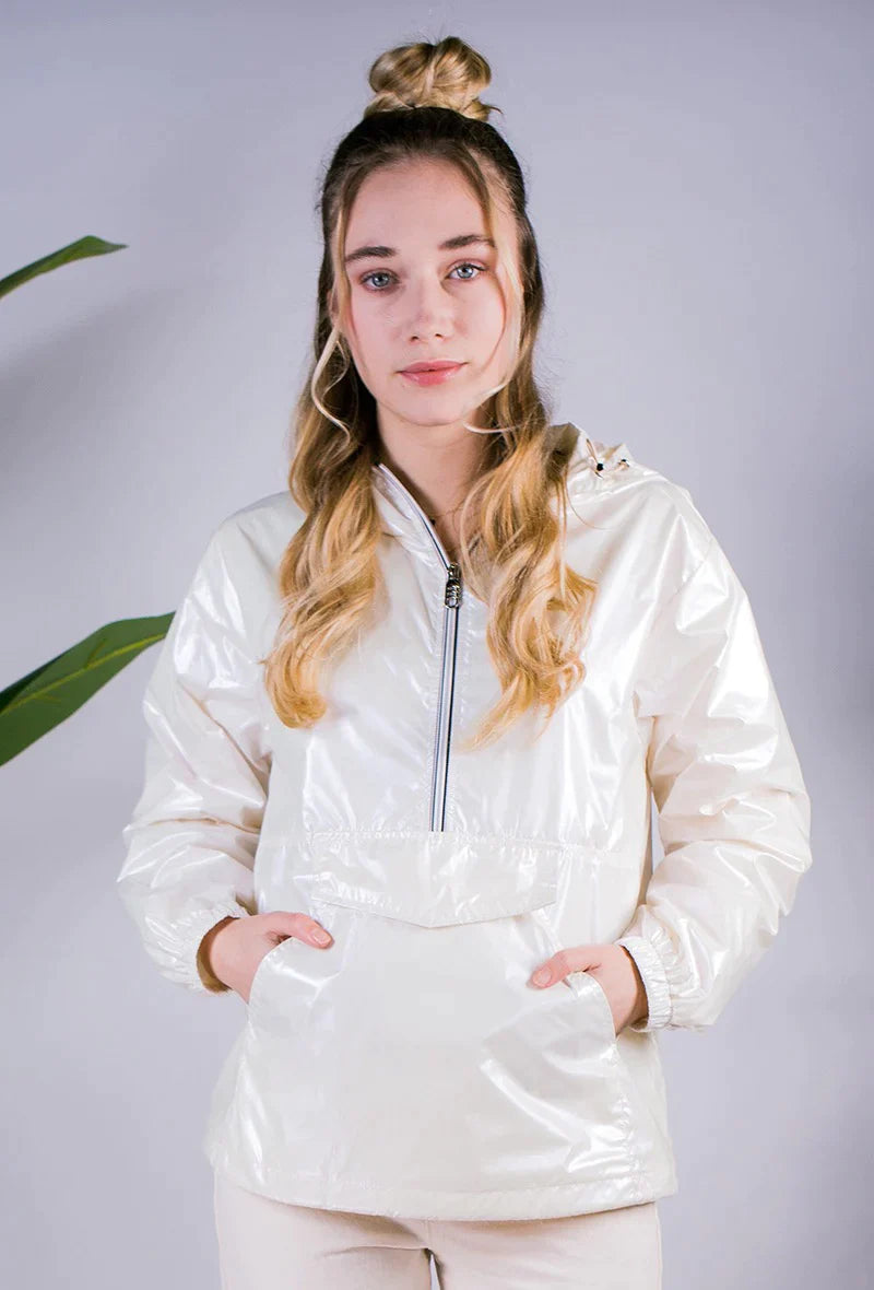 Hooded sweatshirt-like windbreaker jacket with striped zipper