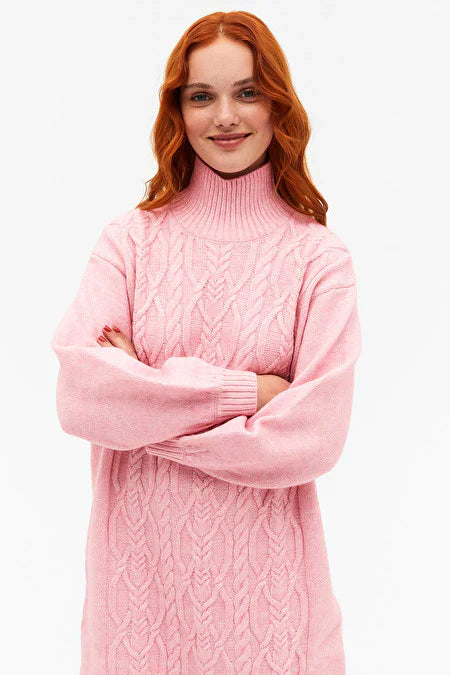 Light pink oversized cable knit dress