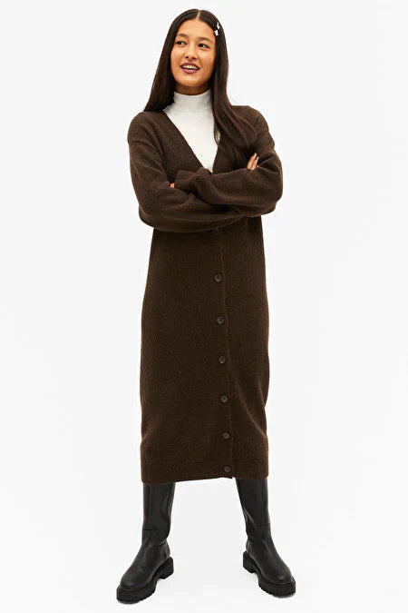 Brown long knitted cardigan dress