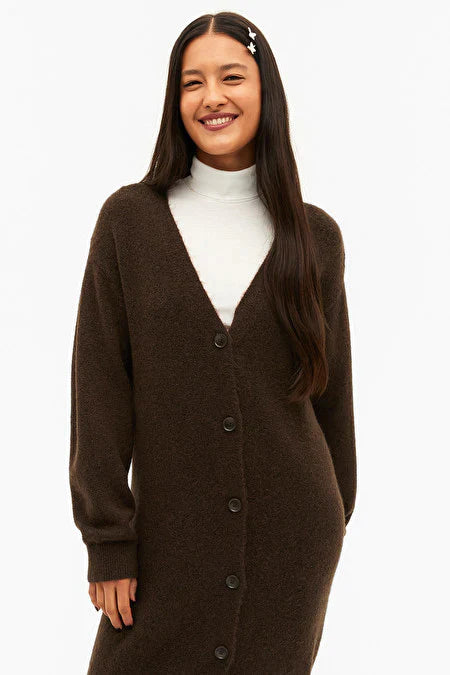 Brown long knitted cardigan dress